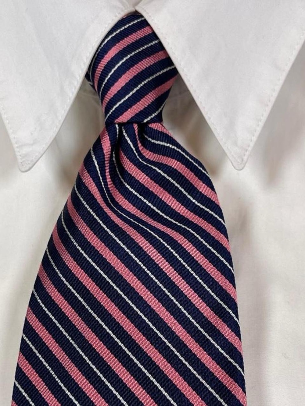 Brooks Brothers Makers English Silk Navy/Pink Stripe Tie L58" W3.25" Made in USA